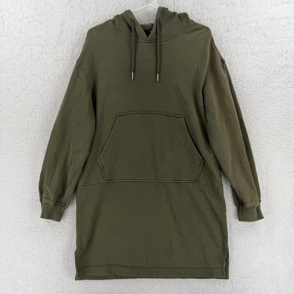 7 For All Mankind Hoodie Womens Small Green Tunic Pullover Sweatshirt Pockets‎